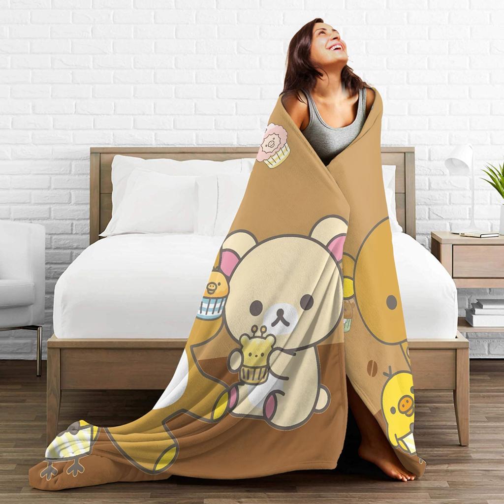 Rilakkumas and Friends Warm Blanket Girls Boys Plush Throw Blanket Novelty Couch Bed Flannel Bedspread Sofa Bed Cover
