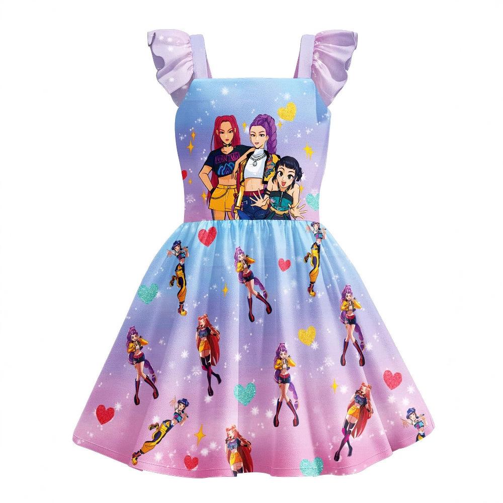 Girls Summer Dress Demon Hunter Pop Princess Kids Dress