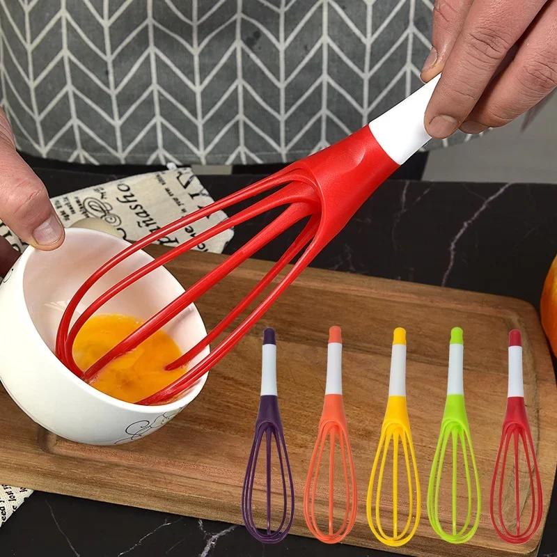 1pcs Multifunctional Rotary Manual Egg Beater Mixer Mini Plastic Kitchen Egg Whisk Bake Tool Egg Agitator Silicone Eco-Friendly