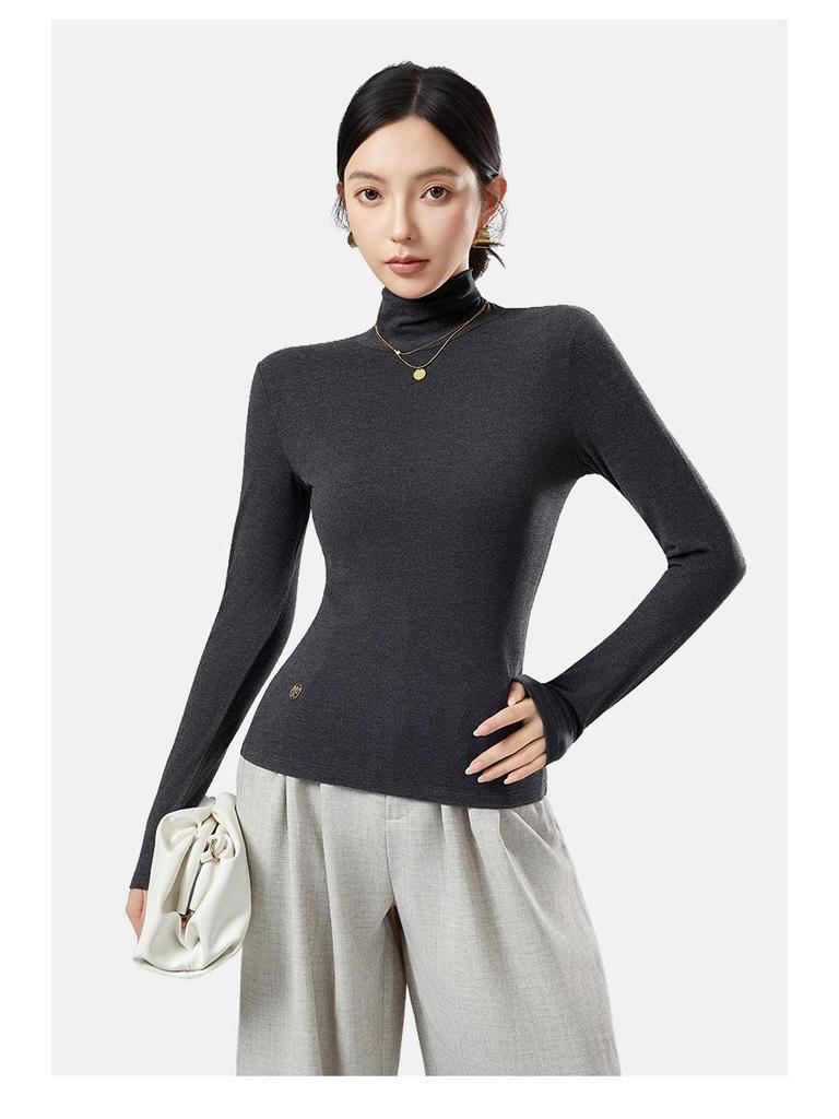 Women's Velvet High Neck Warm Turtleneck Long Sleeve Top - Autumn/Winter Base Layer