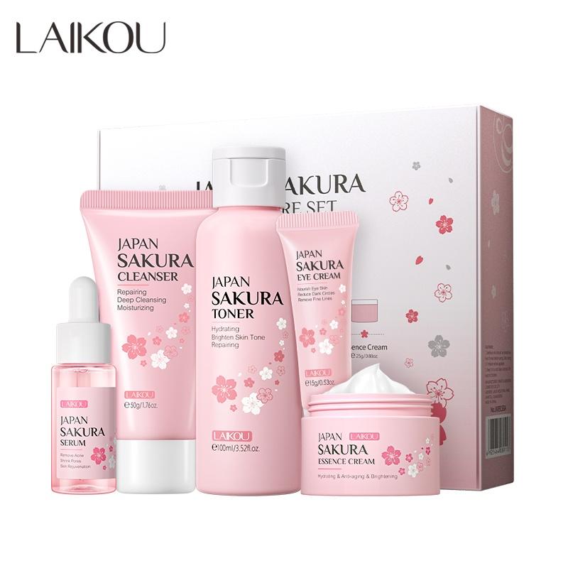 LAIKOU Япония Сакура набор для ухода за кожей сыворотка омолаживающий крем светящийся увлажняющий крем для устранения пятен 5 шт.