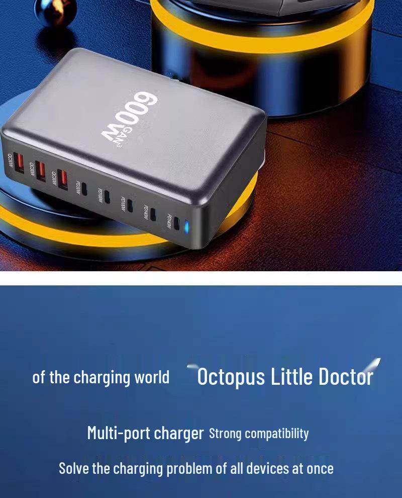 Desktop 600W GaN Multi-Port Charger: 140W PD for Laptops & Drones