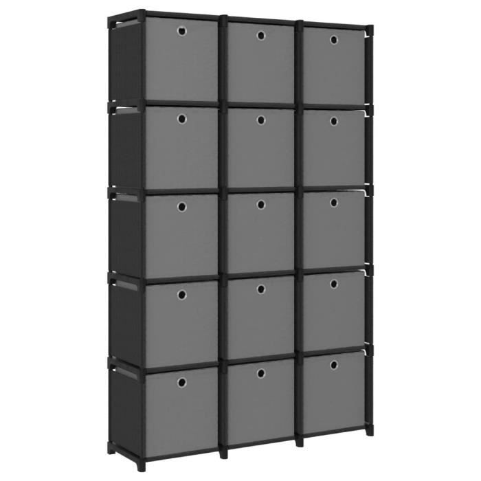 VidaXL Étagère à 15 cubes avec boîtes Noir 103x30x175,5 cm Tissu