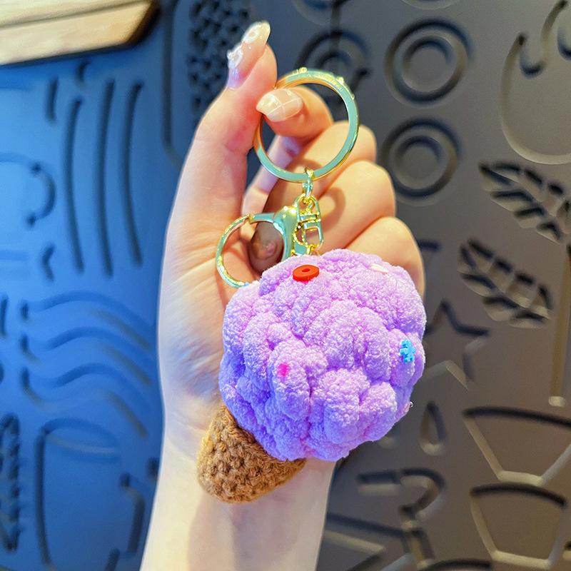 1шт брелок для ключей в виде мороженого, идеальный для сумок, персонализированный брелок, очаровательный, прочный, из пряжи, милый, женский