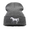 Personalized fashion horse embroidery knitted hat autumn and winter warm hat outdoor windproof ear protection wool hat versatile cold hat tide