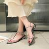 Модные Модные Сандалии на Низком Каблуке с Узким Ремнем для Женщин 2025 Лето Новые Повседневные с Острым Носком и Кнопкой на Щиколотке Женская Обувь Zapatos Muje