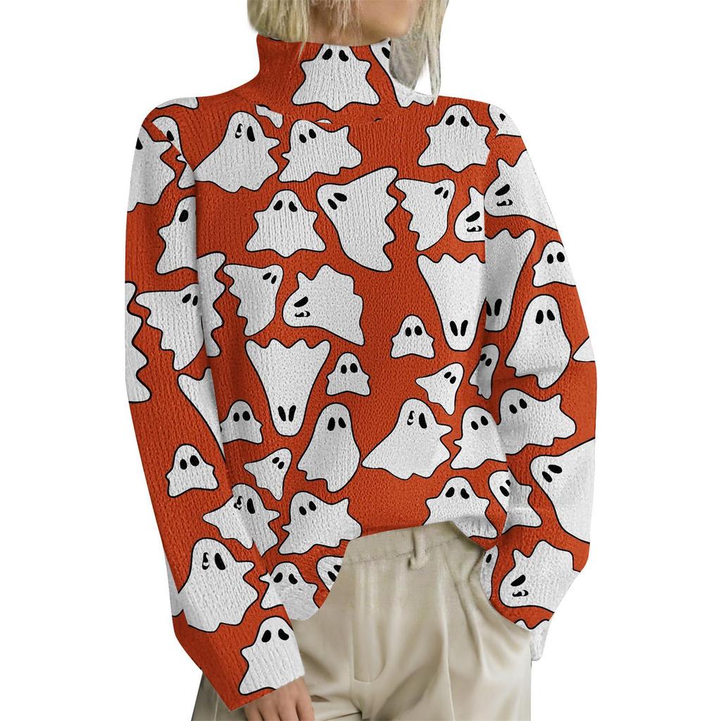 HJX-GL1 Halloween Devil 3D Print High Neck Pullover Sweater - Long Sleeve, Loose Fit for Autumn/Winter