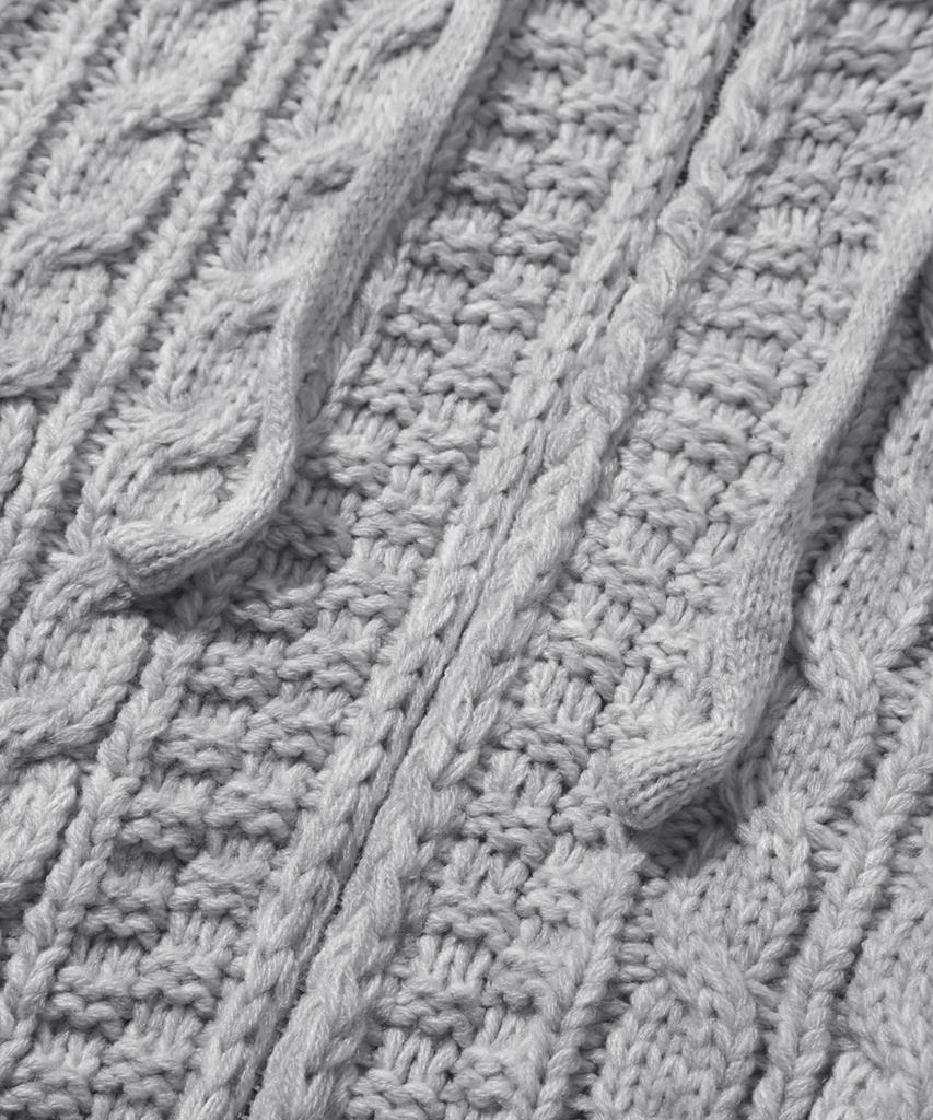 TRILLION Washable Aran Cable Hooded Zip-Up Knit (Melange Gray)