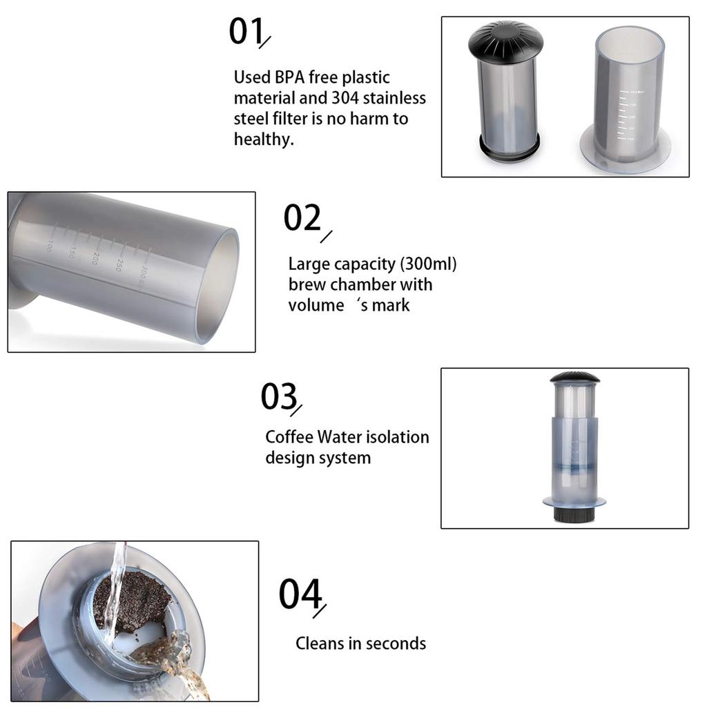 Portable Manual Coffee and Espresso Press Maker with 50 Coffee Filter Papers for Outdoor Travel, Camping, and Picnics