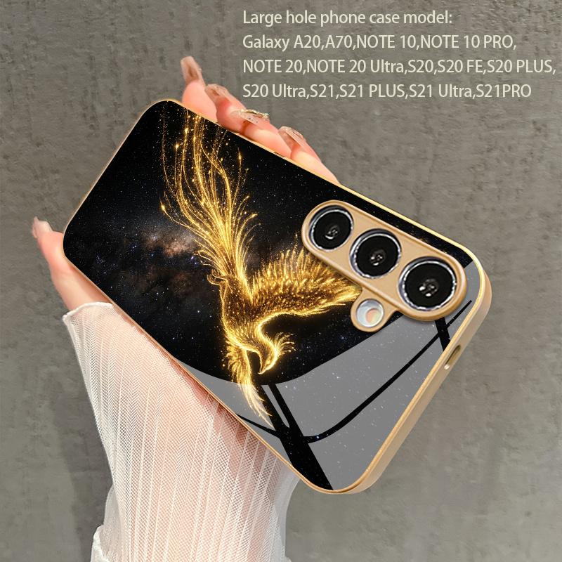 2D чехол для телефона с узором Феникса и эффектом flowing light для Samsung Galaxy S26 S25 S24 S23 S22 S21 S20 A56 A55, Золотой стеклянный защитный чехол