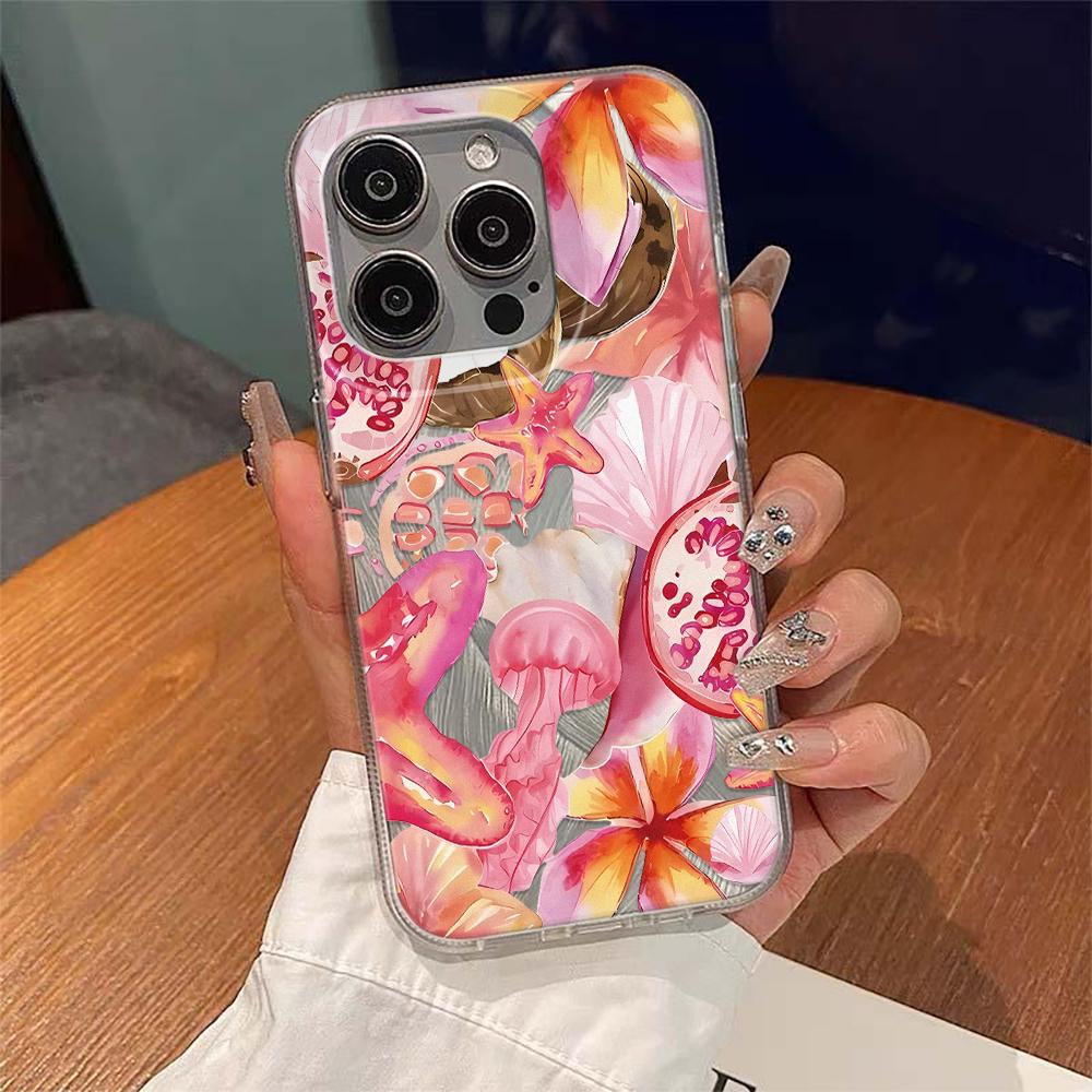 Pink Ocean Flowers Phone Case For IPhone 16 16E 15 14 13 12 11 Pro Max 7 8 Plus X XS XR Cover Case Funda Bumber 16 15 14 13 12