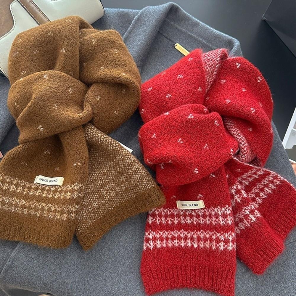 Korean Style Ladies Wool Scarf Retro Winter Scarf Sweet Knitted Scarf