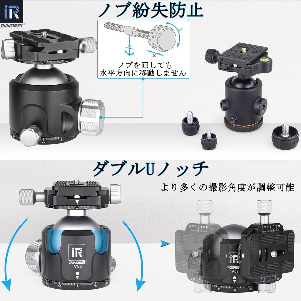 INNOREL Free Head Шарнирная головка с точным движением Головка серии V с низким центром тяжести Максимальная грузоподъемность 30 кг Диаметр шаровой головки 52 мм Усиленная ЧПУ