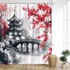 Пейзажная шторка для душа в японском стиле, тушь, гора, цветение сакуры, павильон, озеро, азиатское искусство, занавески для ванной, домашний декор для ванной