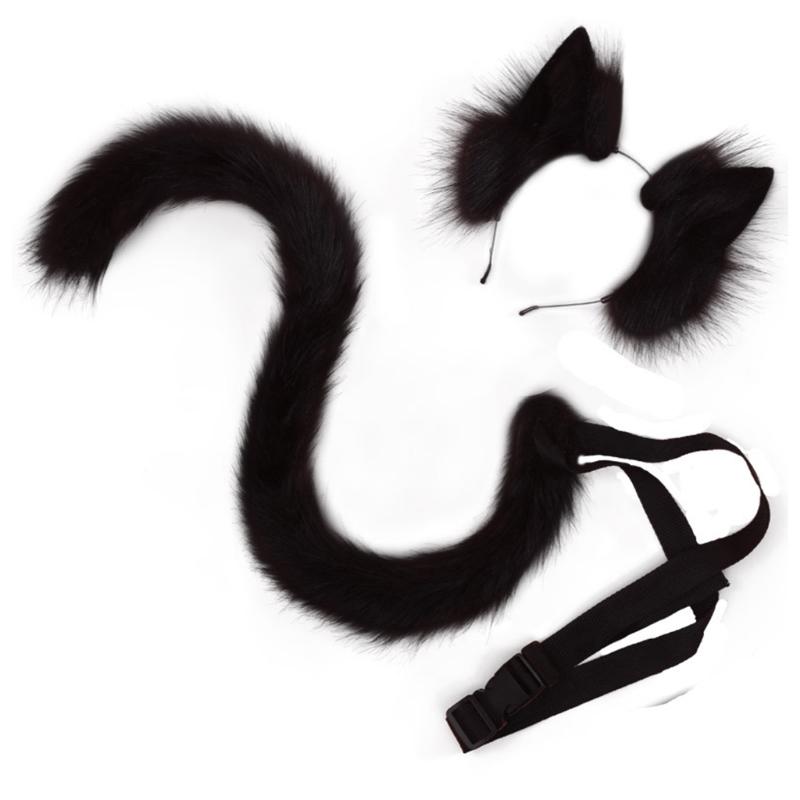 Cartoon Ears Tail Set Masquerade Halloween Cats Cosplay Party Costume Ear Hairhoop Headwear Lolita Accessories