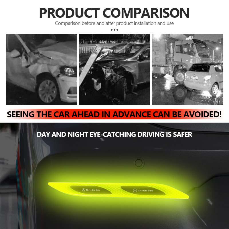 AABIA1 For Benz 2PCS Car Reflective Sticker Safety Warning Reflector Tape Strips Auto Accessories AMG CLA CLS C180 C200 W204 W205