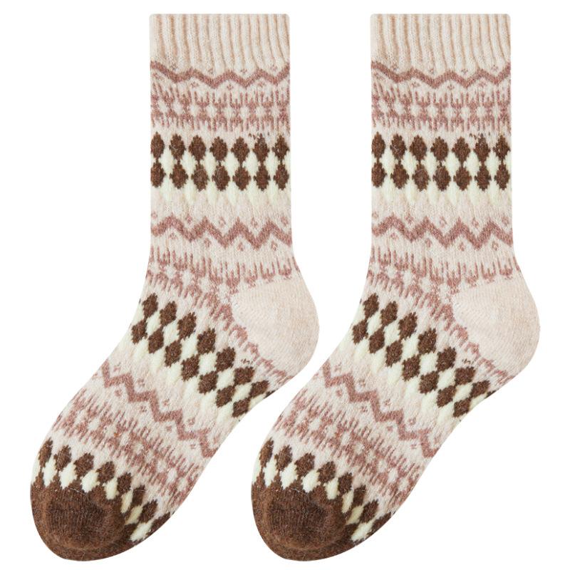 Шерстяные носки - Детские винтажные носки в этническом стиле Fair Isle, средней длины, для зимы, толстые и теплые носки с начесом