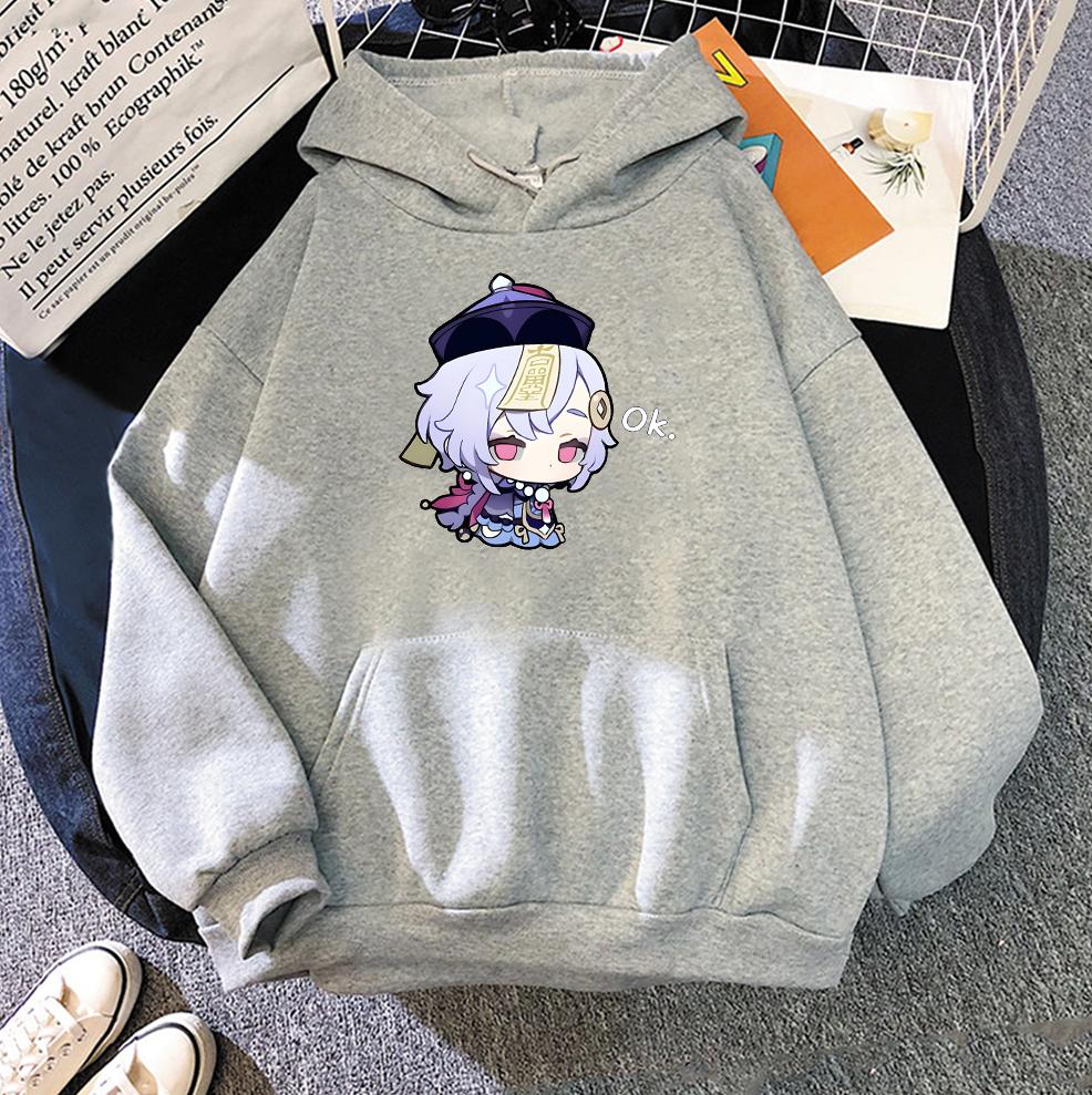 Kawaii Genshin Impact Qiqi толстовки с капюшоном в стиле аниме Wo унисекс толстовка с длинными рукавами графическая уличная одежда Sudaderas топы Y2K Harajuku