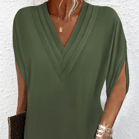 Женское платье с v-образным вырезом, плиссированное, с рукавами «летучая мышь», однотонное, свободное, мягкое, дышащее, мини-платье выше колена для поездок на работу