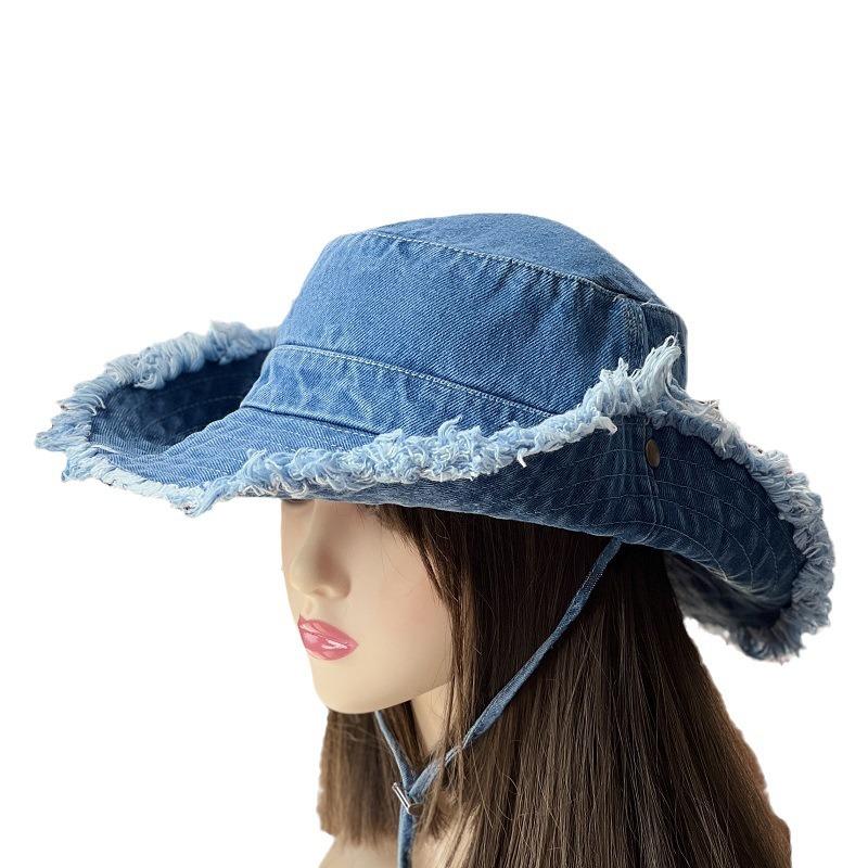 New retro casual washed denim bucket hat women's fashion outdoor mountaineering hat simple sunshade sunscreen hat