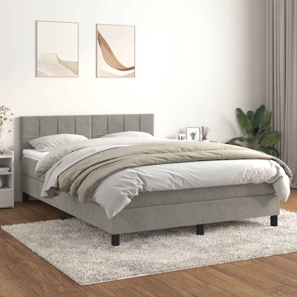 Box Spring Bed with Mattress Light Grey 140 x 200 cm Velvet