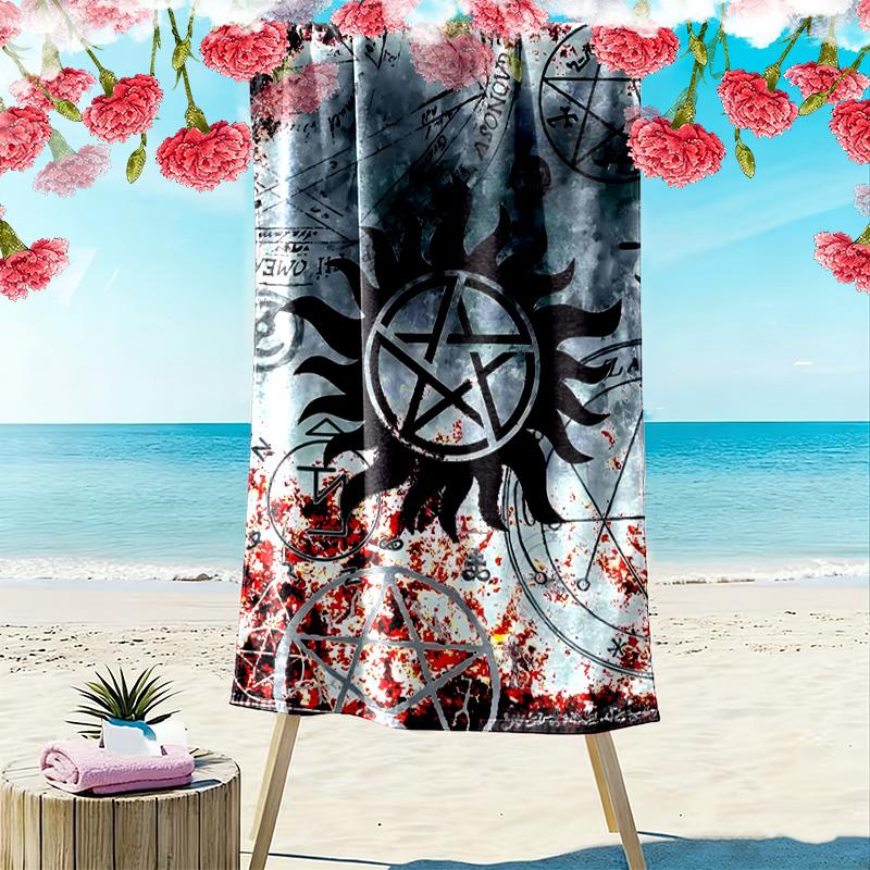 Pentagram Supernatural Print Beach Towel, Large Soft Quick Dry Towel for Beach Camping Swimming