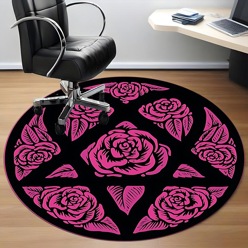 1pc Rose Floral Office Round Area Rug, Under Office Chairs Bedroom Living Room Home Decor, Room Deco, Available in Various Sizes