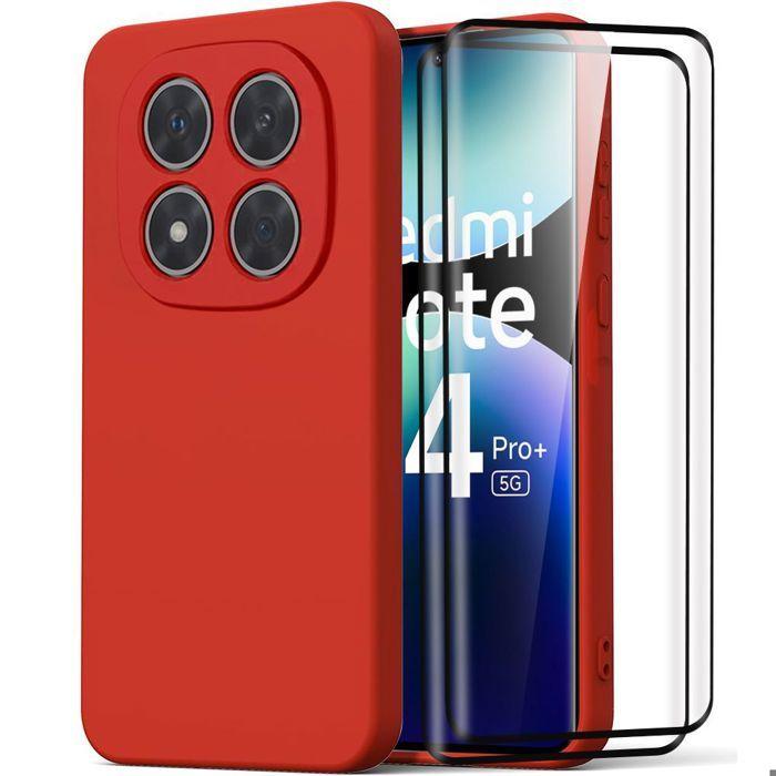 Чехол для Xiaomi Redmi Note 14 Pro Plus 5G - Красный силикон + 2 закаленных стекла - E.F.Connection®