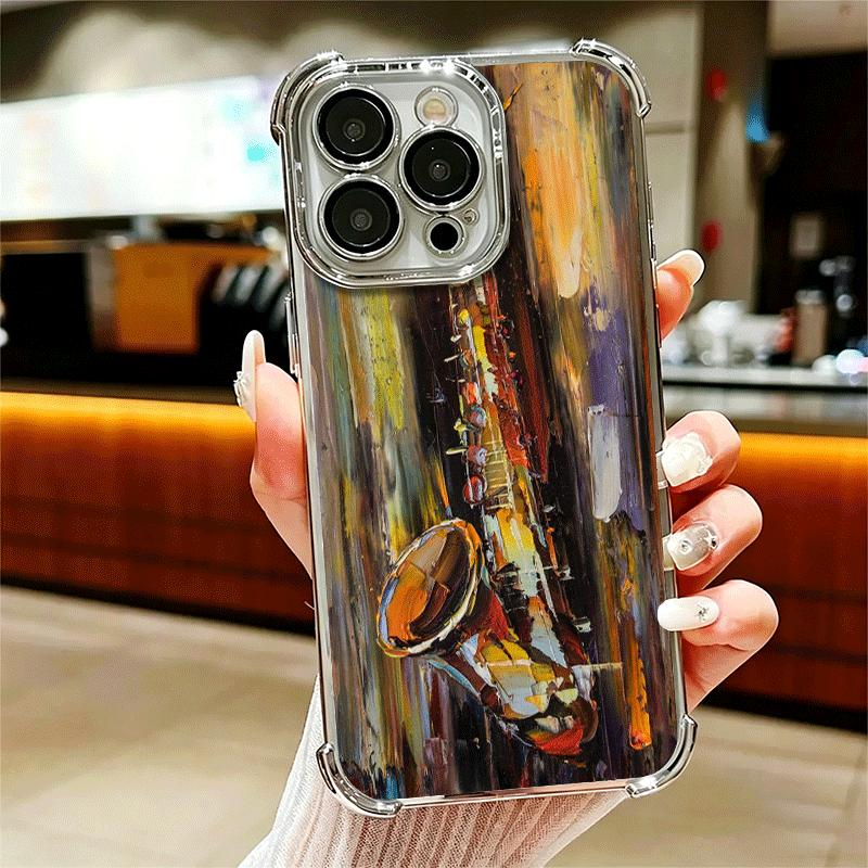 Saxophone Instrument Music Soft Phone Case For iPhone 15 16 17 Air 14 Pro Max 16E Plus 13 12 Mini Plating Anti-Fall Fundas
