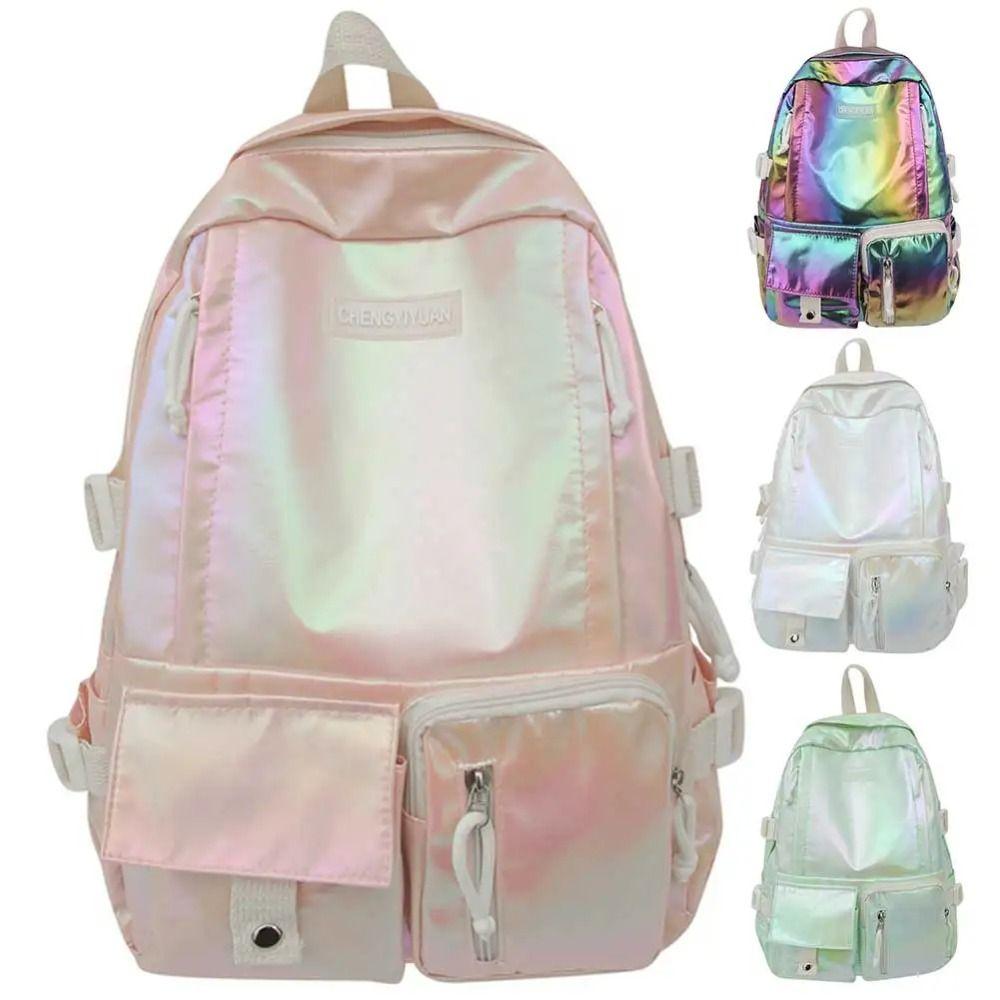 Multi-Pocket Laser Backpack Korean Style Shoulder Bag Portable Students School Bag Teenager