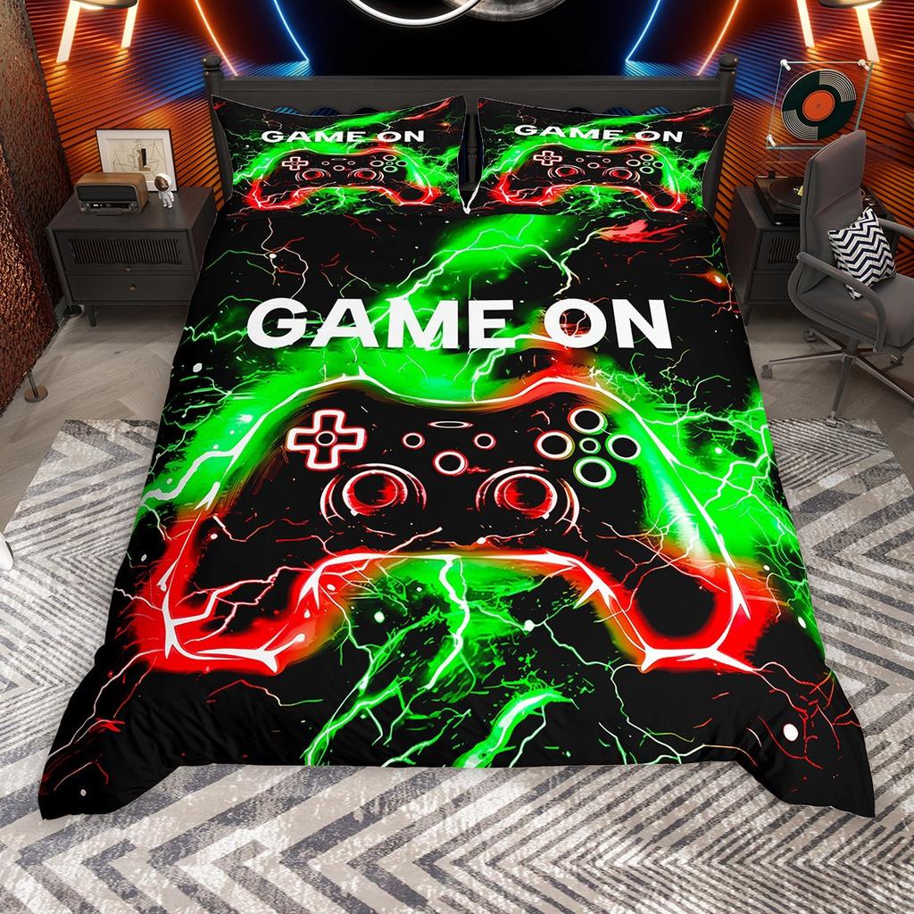 Комплект пододеяльника Homewish Neon Gamepad для мальчиков, Градиентная молния, Комплект постельного белья для видеоигр