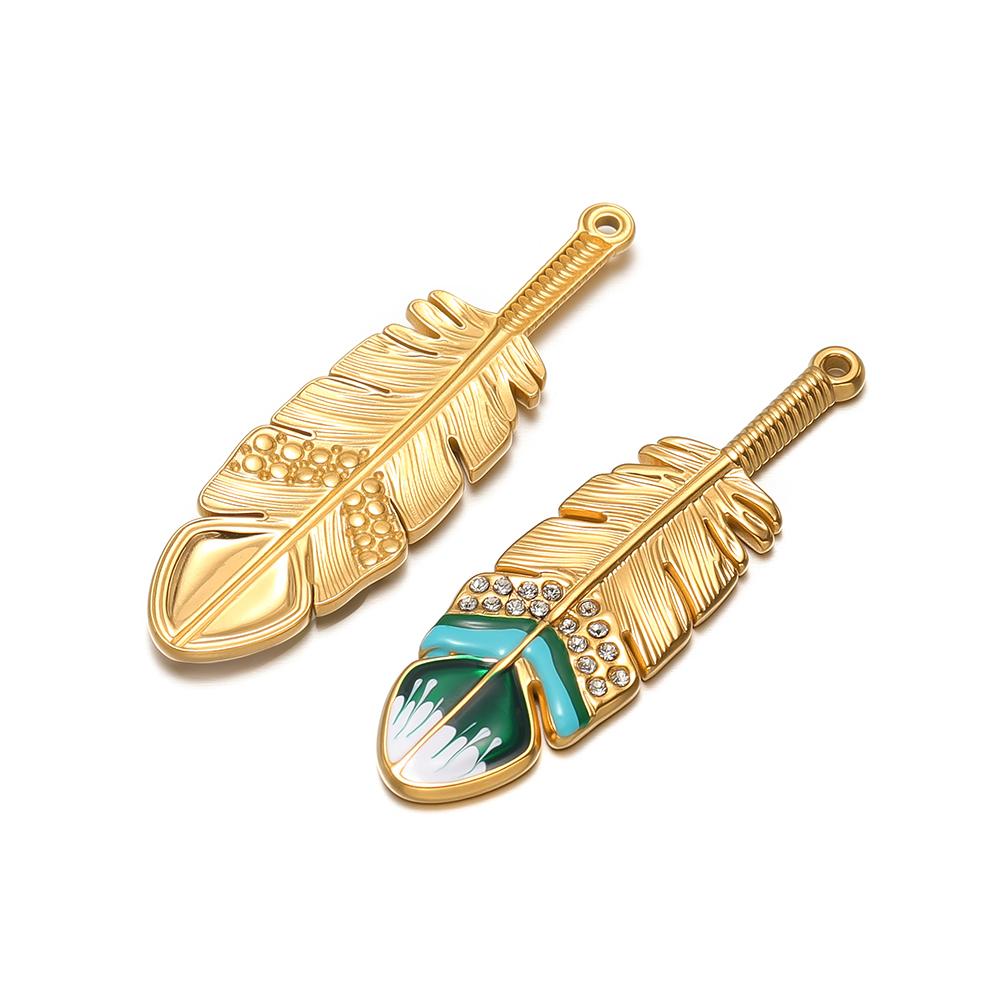 3Pcs Enamel Rhinestone Feather Charms Stainless Steel Pendants for Earrings Making DIYJewelry Findings Necklace Accessories Bulk