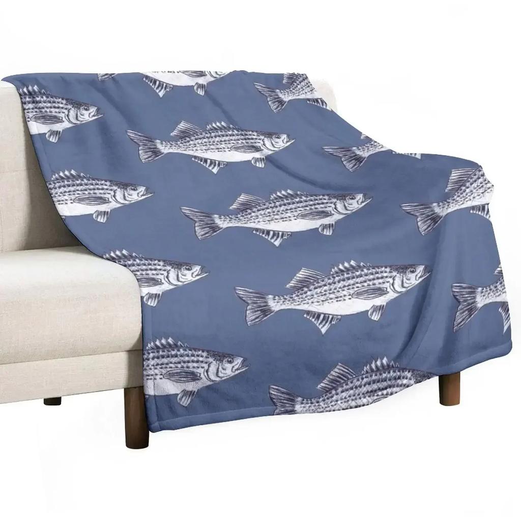 Striped Bass Fish Walter in Slate Blue Throw Blanket Polar Quilt Moving Shaggy Extra Large Throw Blankets