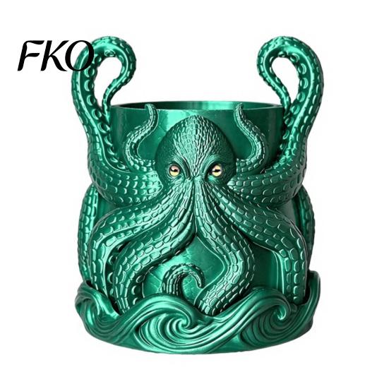 Decorative Desk Pen Holder 3D Printed Octopus Planter, Artistic Coastal Plant Pot, Small Foliage Herb Pot Container for Cactus, Succulents,