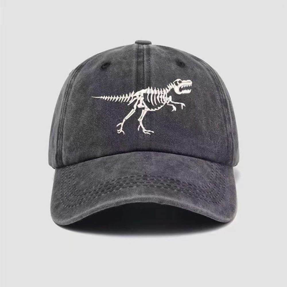 Curved Brim Dinosaur Skeleton Printed Hat Adjustable Dad Hat Baseball Cap for Men Women