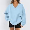 Ladies Long Sleeve Solid Color V-neck Sweatshirt