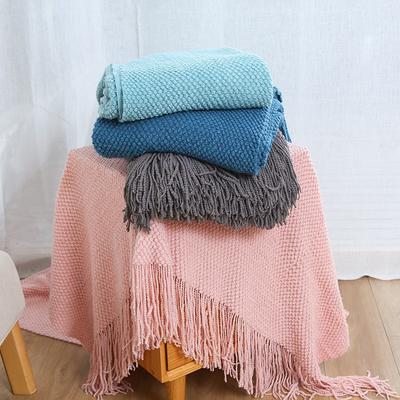 Soft Acrylic Knit Throw Blanket Office Nap Sofa Or Bed - Waffle Weave Lightweight Warmth Modern Minimalist Design