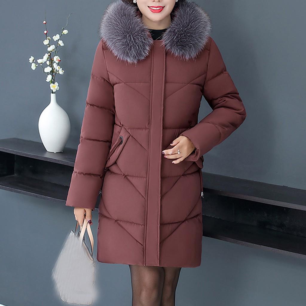 Женская длинная толстая куртка с воротником и капюшоном среднего размера, верхняя одежда больших размеров