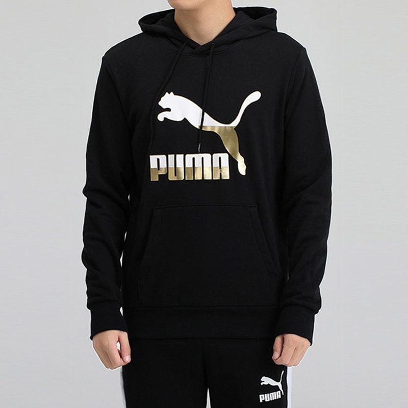 PUMA CLASSICS Sweatshirts Men's Black Gold Hooded Moderate Regular 599300-51