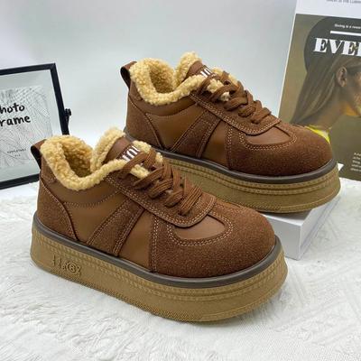 Женские меховые теплые хлопковые ботинки Ботильоны на плоской подошве Кроссовки Новые дизайнерские замшевые плюшевые зимние ботинки Спортивная повседневная обувь на платформе Ботинки