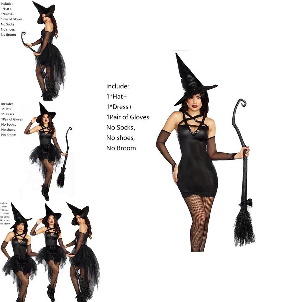 Women Costume Sorceress Halloween Sleeveless V Neck Bubble Witch Cosplay Dress Costume