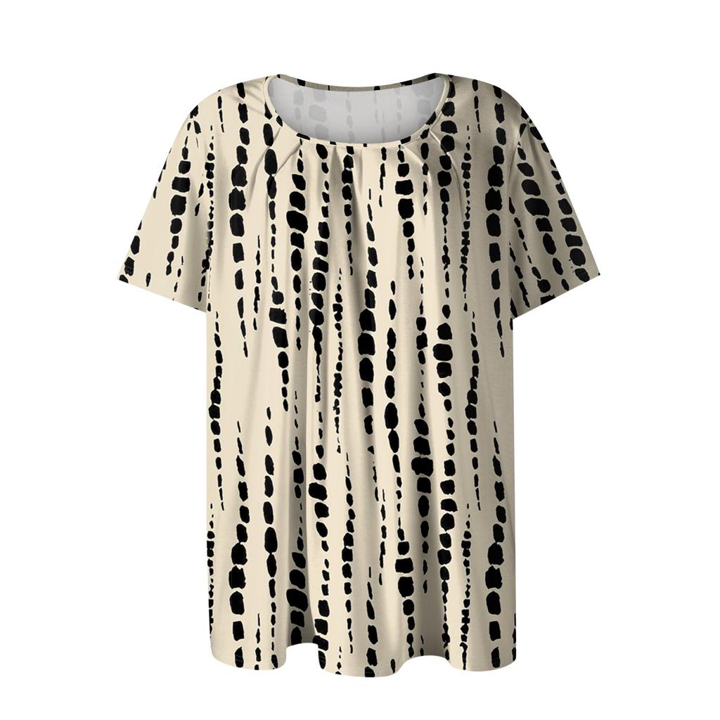 Plus Size Women's Casual Round Neck Pleated Short Sleeve Color Top