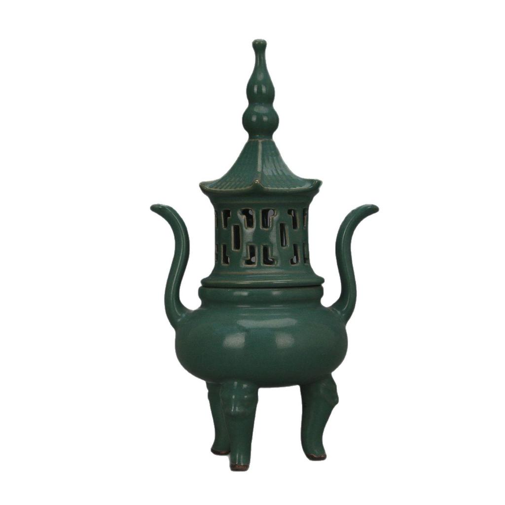Handmade Liao Ru Kiln Green Glaze Double-Ear Incense Burner - Antique Porcelain Collectible