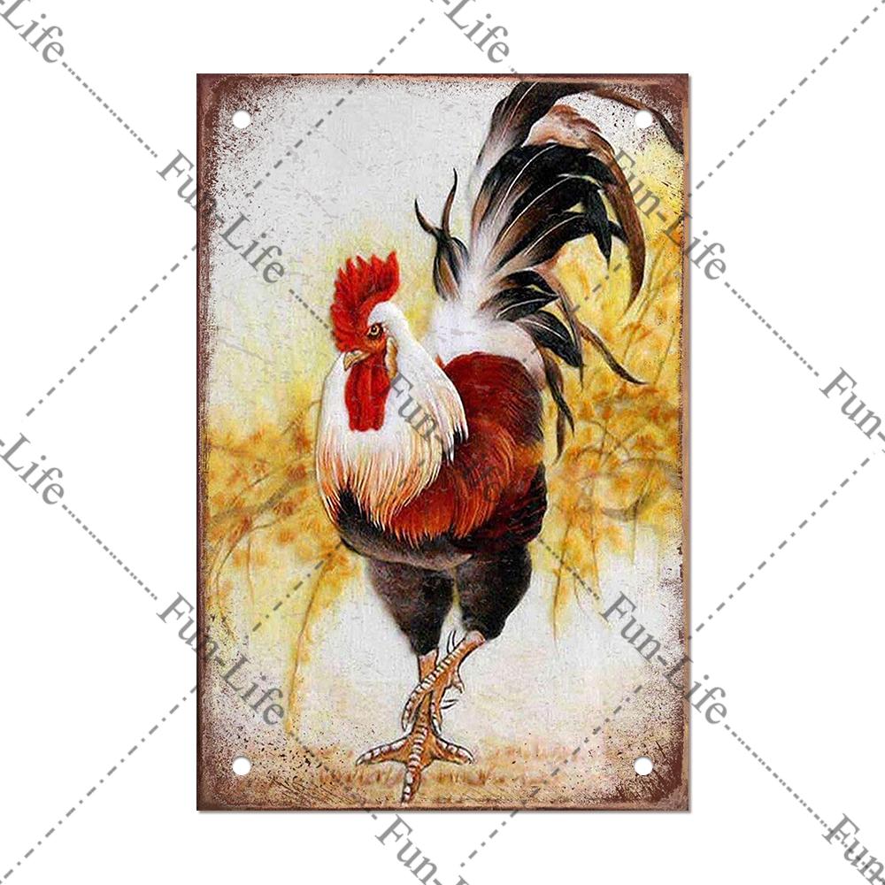 Винтажный постер с курицей, металлические жестяные знаки, тарелка, петух, куриное яйцо, ретро-налет, домашний декор на стену, 20x30 см