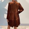 IHUASU Women's Long Sleeve Dress New Solid Colour Velvet Temperament Elegant Dresses