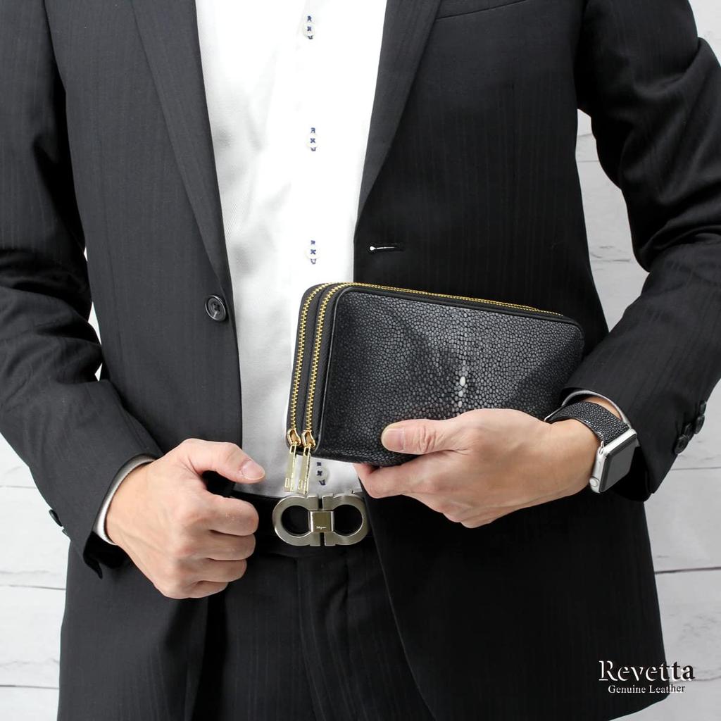 Длинный кошелек Levetta из кожи ската, большой вместимости, 40 отделений для карт, застежка на двойной молнии, золотой, галюшат, скат, черный, мужской, натуральная кожа