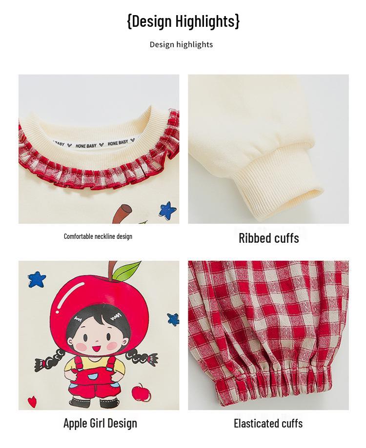 Комплект клетчатых брюк для девочек - Коллекция весна/осень 2025 - Модный наряд с дизайном яблока