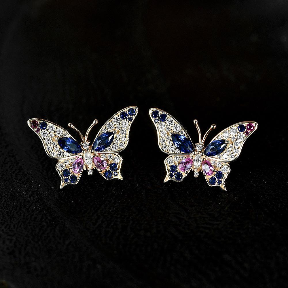 WUIHA 100% 925 Sterling Silver 2.5 * 5 MM Lab Sapphire High Carbon Diamonds Gemstone Butterfly Ear Studs Earrings Fine Jewelry