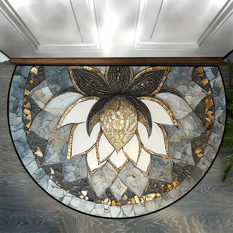 Colorful Artistic Flower Semi-Circular Carpet Soft Non-Slip Decorative Mat 2D Print Aesthetic Rug for Bedroom Living Room Home Accent