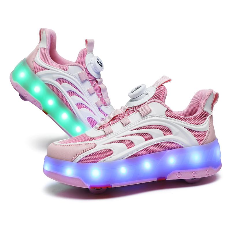 TUINANLE Светящиеся кроссовки с двумя колесами, светящаяся обувь для роликовых коньков, светодиодная обувь для девочек, зарядка через USB